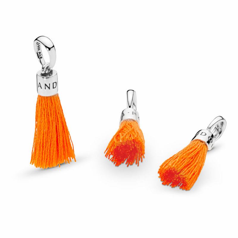 Pandora Orange Fabric Tassel Dangle Charm NZ, Sterling Silver (438627-GUY)